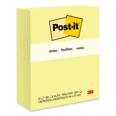 Post-It Note, Post-It, 3"X5", Yellow, PK12 655YW